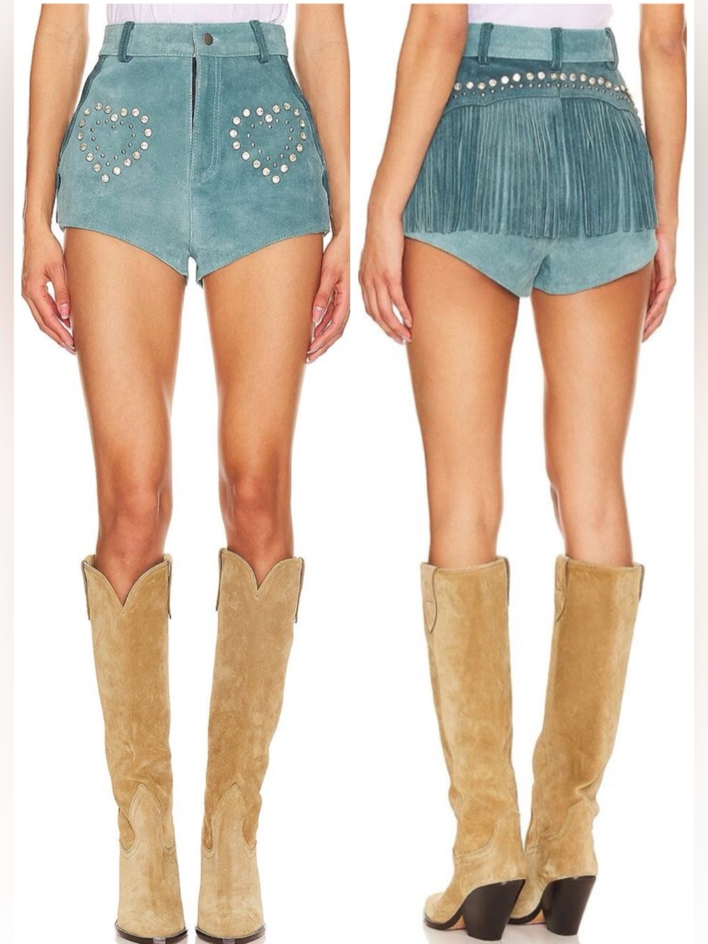 Understated Leather Wanted Shorts Suede Rhinestone Heart Fringe Booty Shorts XL
